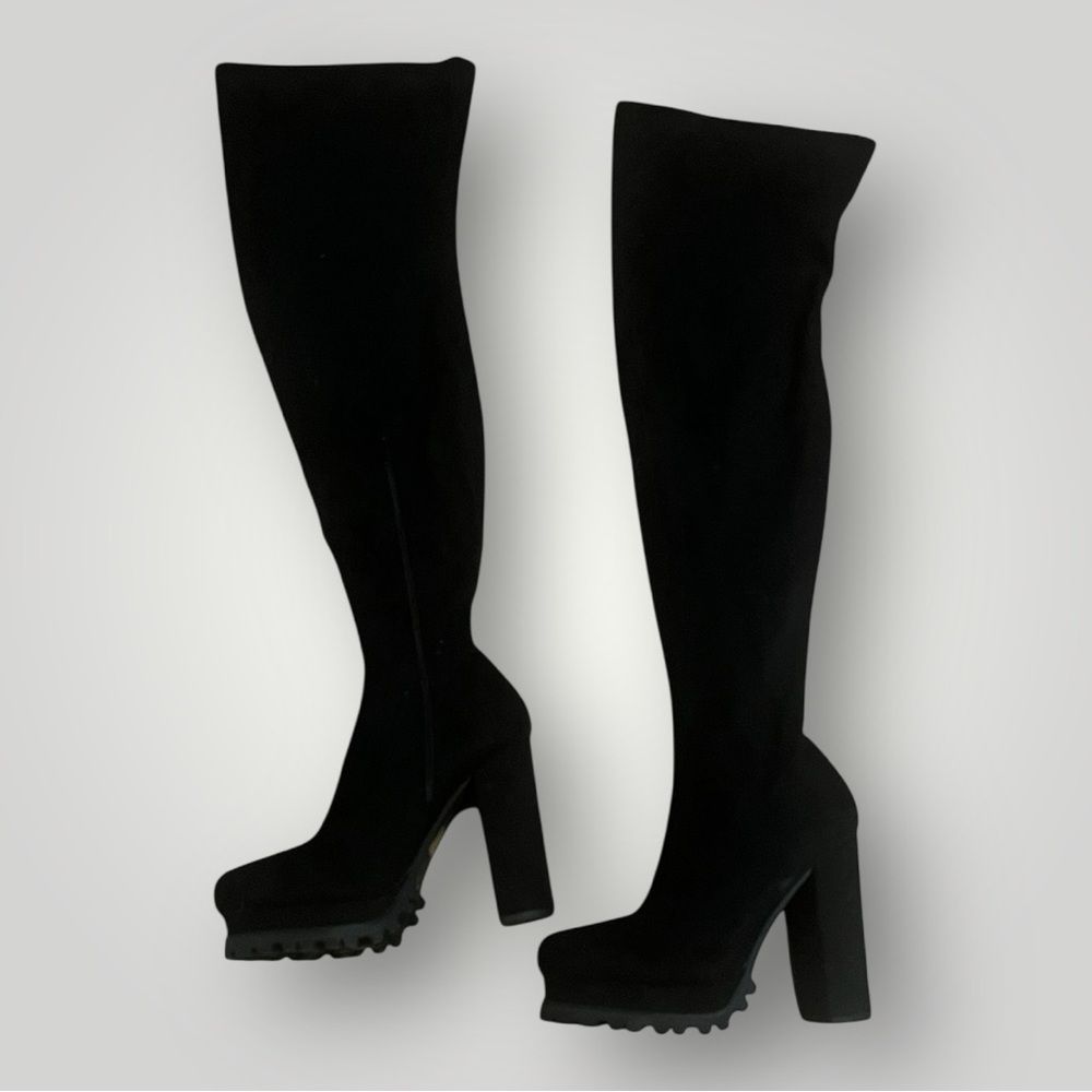 Black Over the Knee Boots with Chunky Heel